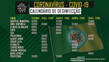 Semusa elabora calendário com ações de desinfecções diárias de combate a covid-19...