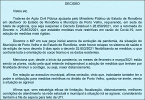 MP/RO manda suspender atual decreto e pede que Estado permita só atividades essenciais;...