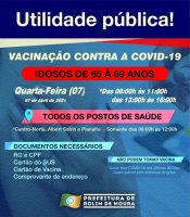 Vacinação contra covid-19 de pessoas com 65 a 69 anos acontece nesta quarta (07) em...