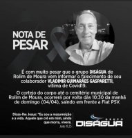 Disagua de Rolim de Moura comunica o falecimento de Vladimir Guimarães Gasparetti,...