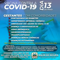 Vacinação contra a Covid-19 em gestantes com comorbidades ocorrerá quinta-feira (13)...