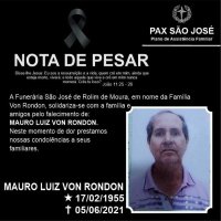 Nota de Pesar pelo falecimento do senhor Mauro Luiz Von Rondon, vítima de covid-10