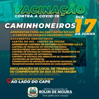 Rolim de Moura: Vacinação contra covid-19 para caminhoneiros, taxistas e mototaxistas...