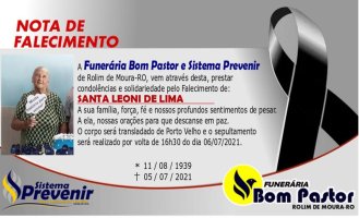 Nota de Falecimento em nome de Santa Leoni de Lima