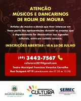Rolim de Moura: Departamento de Cultura abre inscrições para projetos de música e...