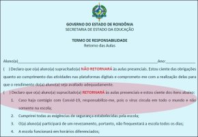Na volta às aulas, pais terão que assinar termo isentando Estado de provável...