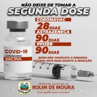 Secretaria de saúde pede que a população não deixe tomar segunda dose da vacina...