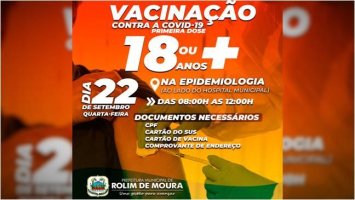 Rolim de Moura: Vacinação contra covid-19 para pessoas com mais de 18 anos será na...
