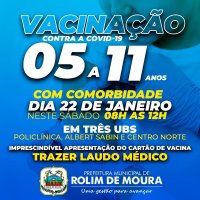 Rolim de Moura inicia vacinação contra covid-19 em crianças com comorbidades neste...