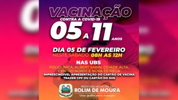 Rolim de Moura: Crianças de 05 à 11 anos serão vacinados contra a covid-19 neste...