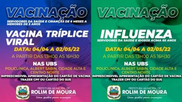 Secretaria de saúde de Rolim de Moura inicial imunização contra Influenza e Sarampo a...