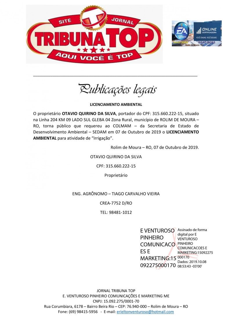 LICENCIAMENTO AMBIENTAL - OTAVIO QUIRINO DA SILVA