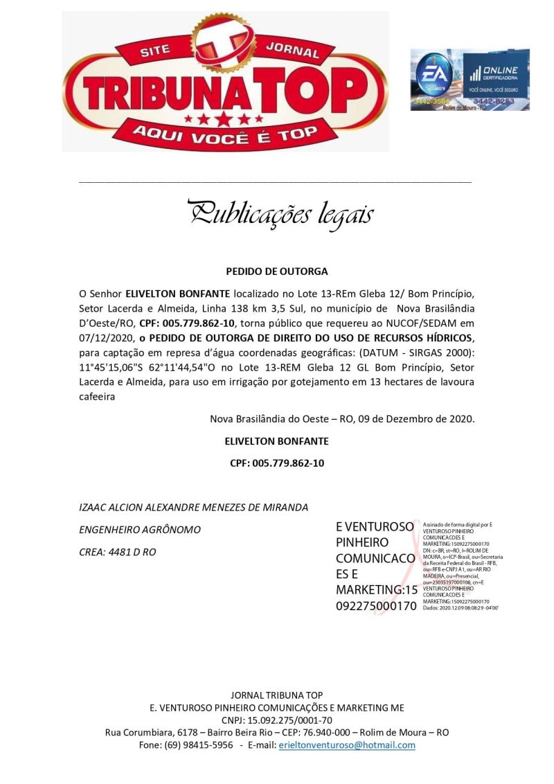 PEDIDO DE OUTORGA - ELIVELTON BONFANTE 