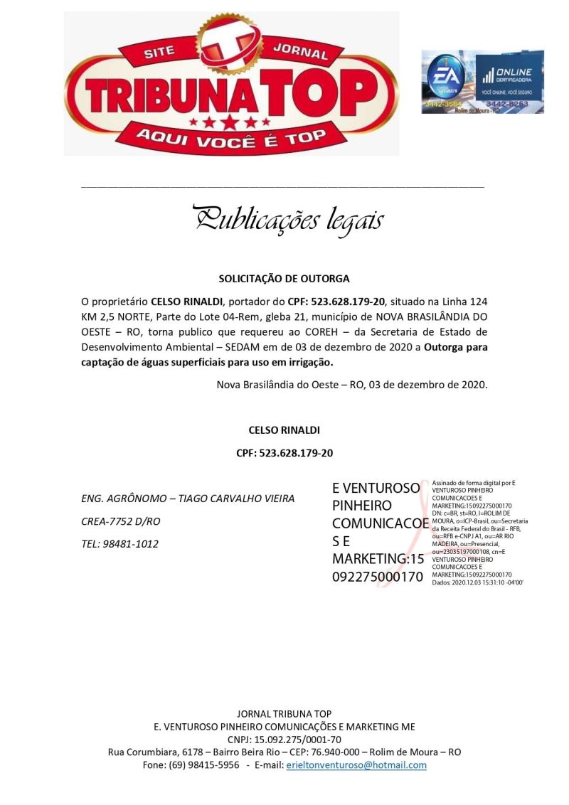 SOLICITAÇÃO DE OUTORGA - CELSO RINALDI