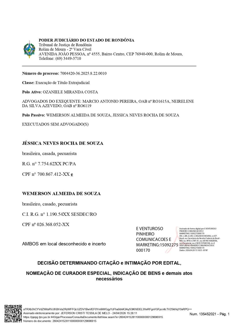 DECISÃO DETERMINANDO CITAÇÃO E INTIMAÇÃO POR EDITAL