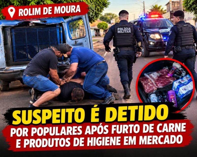 Rolim de Moura -Suspeito é detido por populares após furto de carne e produtos de higiene em mercado
