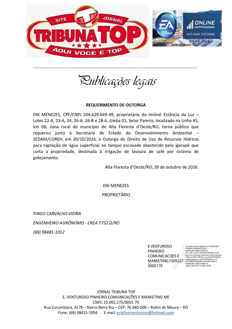 REQUERIMENTO DE OUTORGA - ENI MENEZES