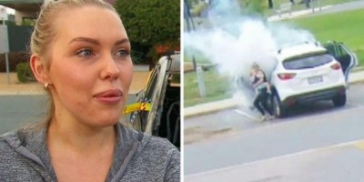 Mãe salva bebês segundos antes de carro pegar fogo; vídeo
