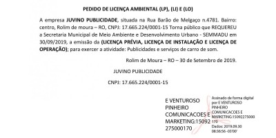 PEDIDOS DE LICENÇAS - JUVINO PUBLICIDADE 