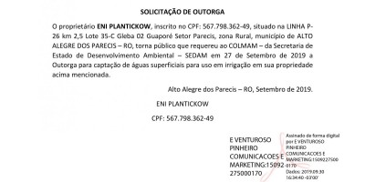 SOLICITAÇÃO DE OUTORGA - ENI PLANTICKOW