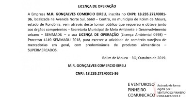 LICENÇA DE OPERAÇÃO - M.R. GONÇALVES COMERCIO EIRELI