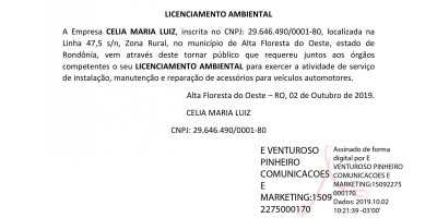 LICENCIAMENTO AMBIENTAL - CELIA MARIA LUIZ 