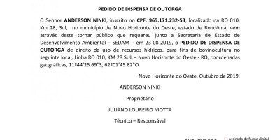 PEDIDO DE DISPENSA DE OUTORGA - ANDERSON NINKI