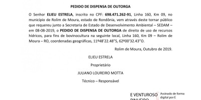 PEDIDO DE DISPENSA DE OUTORGA - ELIEU ESTRELA, 