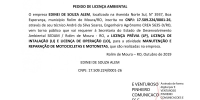 PEDIDO DE LICENÇA AMBIENTAL - EDINEI DE SOUZA ALEM
