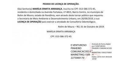 PEDIDO DE LICENÇA DE OPERAÇÃO  -  MARÍLIA ERMITA ARRABAÇA