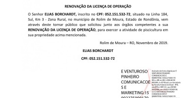 RENOVAÇÃO DA LICENÇA DE OPERAÇÃO - ELIAS BORCHARDT