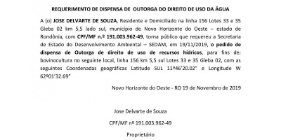 SOLICITAÇÃO DE DISPENSA DE OUTORGA - JOSE DELVARTE DE SOUZA 