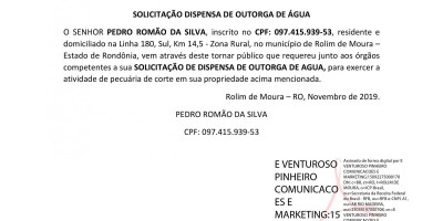 SOLICITAÇÃO DE DISPENSA DE OUTORGA - PEDRO ROMÃO DA SILVA