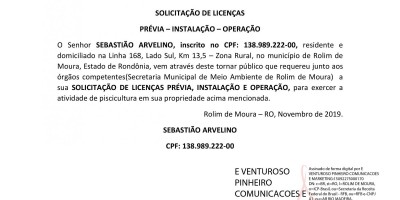SOLICITAÇÃO DE LICENÇAS - SEBASTIÃO ARVELINO 