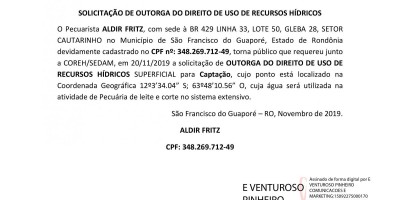SOLICITAÇÃO DE OUTORGA - ALDIR FRITZ 