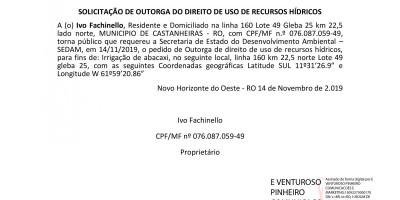 SOLICITAÇÃO DE OUTORGA - IVO FACHINELLO 