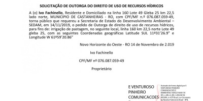SOLICITAÇÃO DE OUTORGA - IVO FACHINELLO 