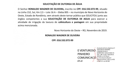 SOLICITAÇÃO DE OUTORGA - RONALDO WAGNER DE OLIVEIRA 