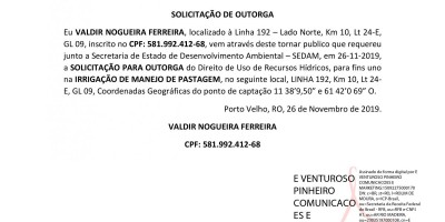 SOLICITAÇÃO DE OUTORGA - VALDIR NOGUEIRA FERREIRA