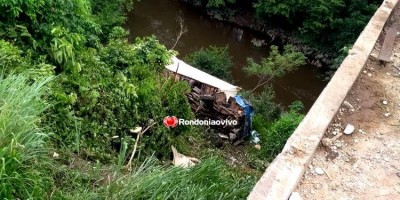 Caminhão frigorífico despenca de ponte na BR-364