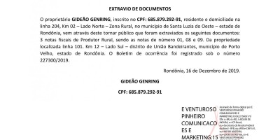 EXTRAVIO DE DOCUMENTOS - GIDEÃO GEHRING  
