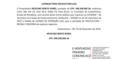 LICENÇA DE OPERAÇÃO - REVELINO BENTO RUBIO