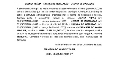 LICENÇA PRÉVIA - INSTALAÇÃO E OPERAÇÃO - FARMÁCIA DO XANDY