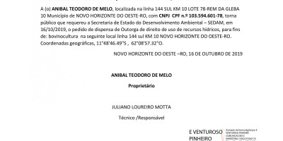 PEDIDO DE DISPENSA DE OUTORGA - ANIBAL TEODORO DE MELO