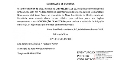 SOLICITAÇÃO DE OUTORGA - MIRIAN DA SILVA