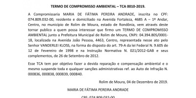TERMO DE COMPROMISSO AMBIENTAL – TCA 0010-2019.