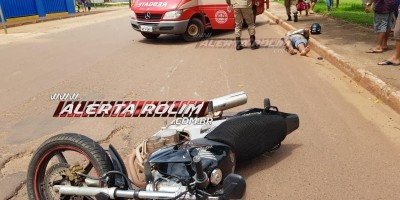 Acidente entre duas motos deixa um ferido com suspeita de fratura no centro de Rolim de...