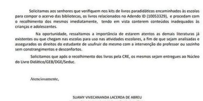 Documento da Secretaria de Educação de RO manda recolher de escolas 'Macunaíma' e mais...