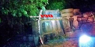 Caminhão boiadeiro tomba na zona rural de Alta Floresta e gado fica solto na linha