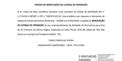 PEDIDO DE RENOVAÇÃO DE LICENÇA DE OPERAÇÃO - Carlos da Silva